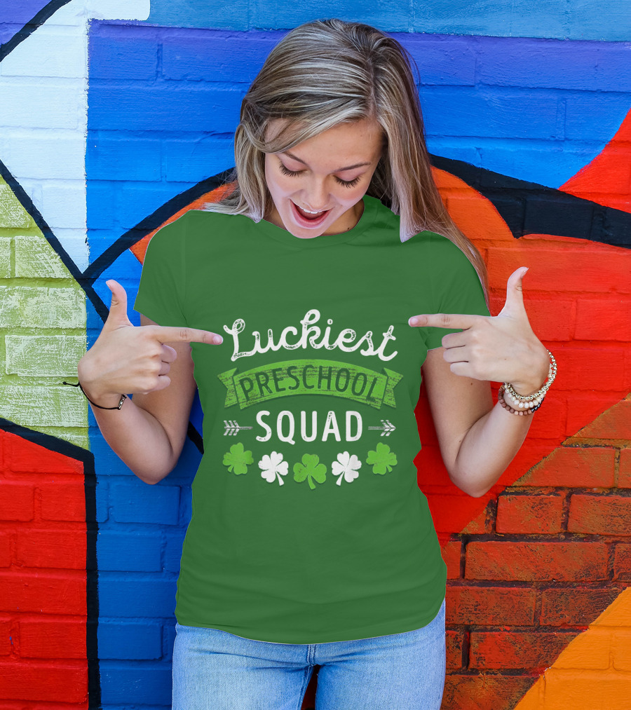 Luckiest Preschool Squad St Patricks Day Shamrocks T-Shirt