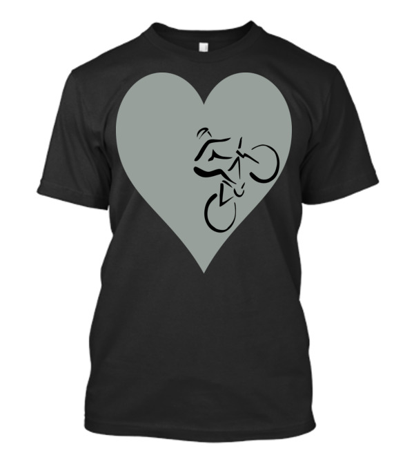Mountain Heart Cyclist Silhouette Inside Heart Shape T-Shirt