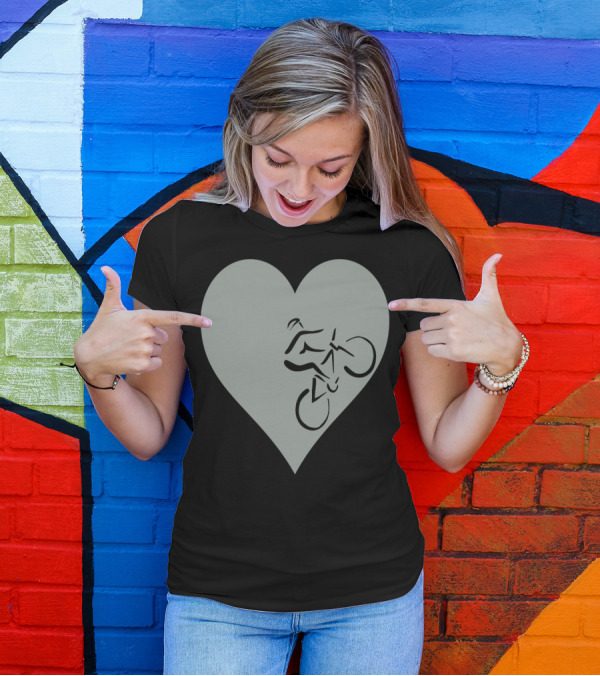 Mountain Heart Cyclist Silhouette Inside Heart Shape T-Shirt