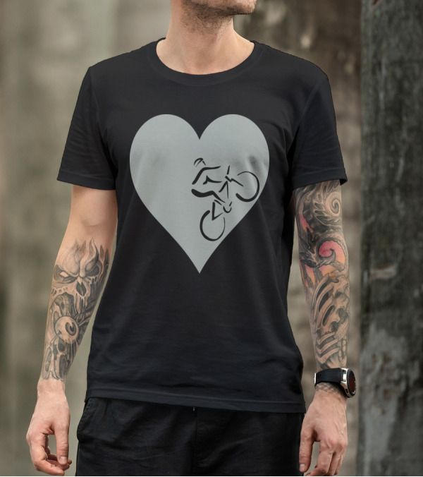 Mountain Heart Cyclist Silhouette Inside Heart Shape T-Shirt