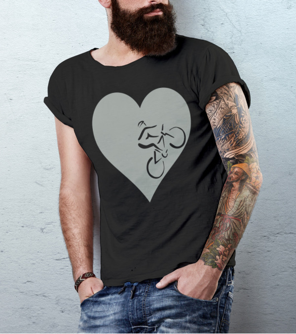 Mountain Heart Cyclist Silhouette Inside Heart Shape T-Shirt
