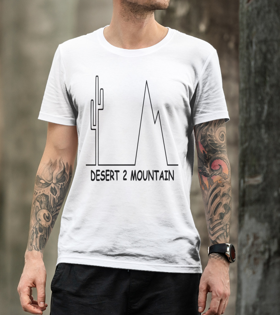 Desert 2 Mountain Cactus And Peaks Line T-Shirt
