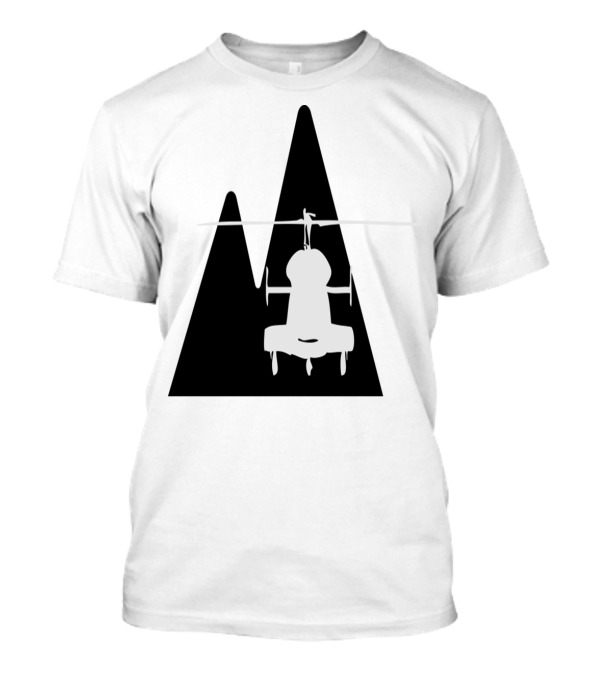 Helicopter Silhouette Over Mountain Peaks T-Shirt