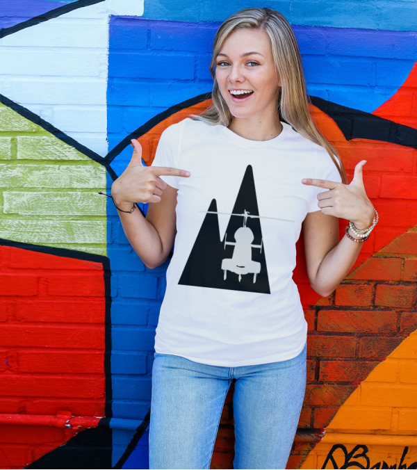 Helicopter Silhouette Over Mountain Peaks T-Shirt