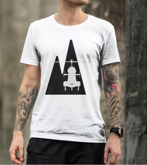 Helicopter Silhouette Over Mountain Peaks T-Shirt