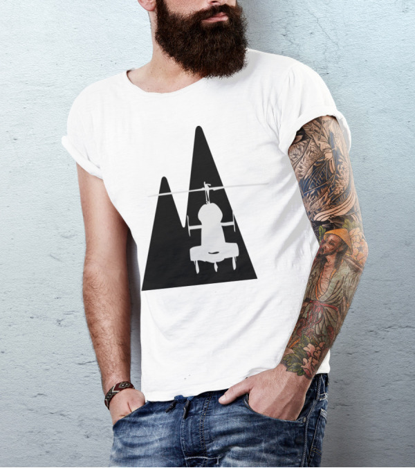Helicopter Silhouette Over Mountain Peaks T-Shirt