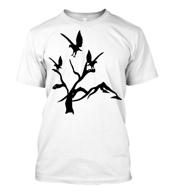 Eagle Silhouettes On Branches Against Mountainous Landscape T-Shirt