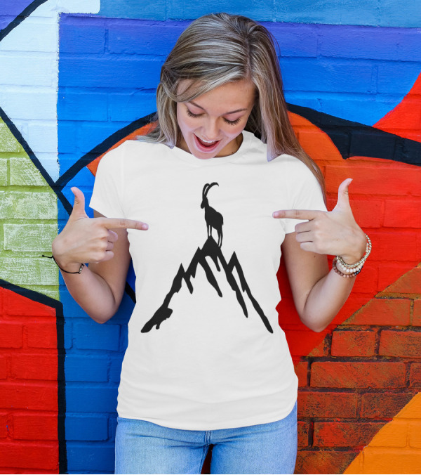 Ibex Silhouette On Mountain Peak T-Shirt