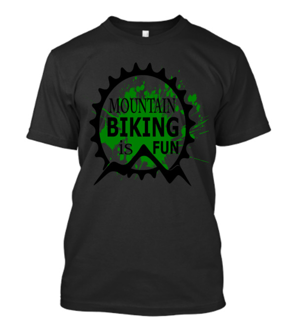 Mountain Biking Is Fun Green Splatter With Gear And Mountain T-Shirt