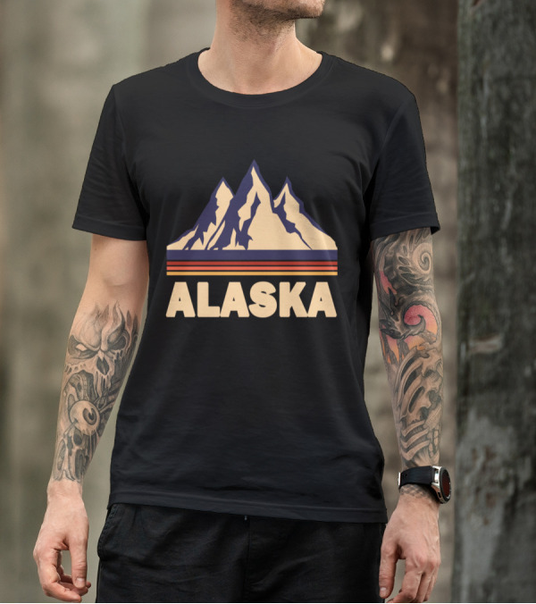 Alaska Mountains Nature Country Vintage Stripes T-Shirt