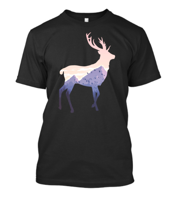 Mountain Elk Silhouette With Scenic Sky And Peaks T-Shirt