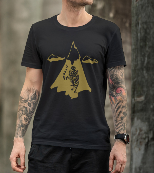 Mountain Lion Silhouette In Stylized Mountain And Cloud T-Shirt