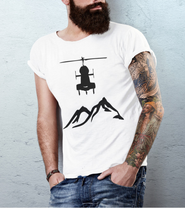 Heli Mountain Shadow Silhouette Adventure Explorer T-Shirt