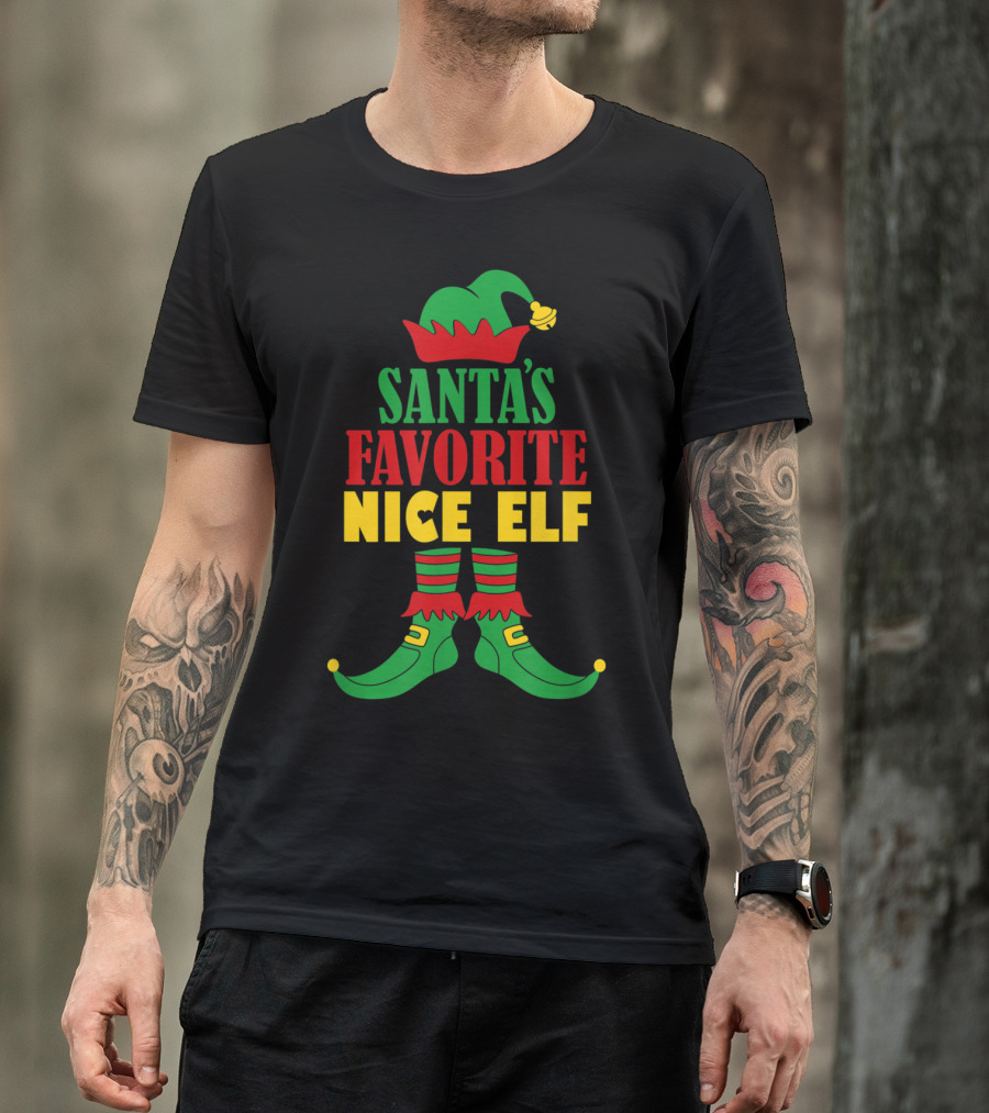 Santa's Favorite Nice Elf Christmas Matching T-Shirt
