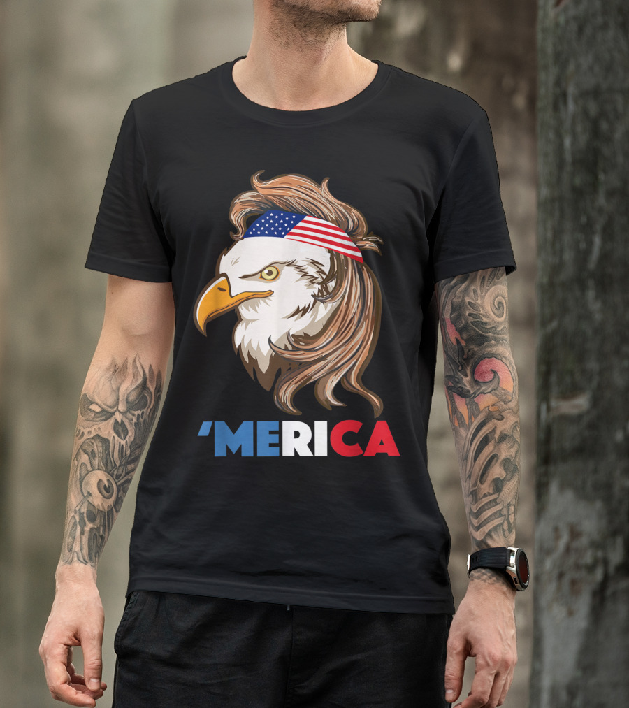 'Merca Bald Eagle Mullet American Flag Headband T-Shirt