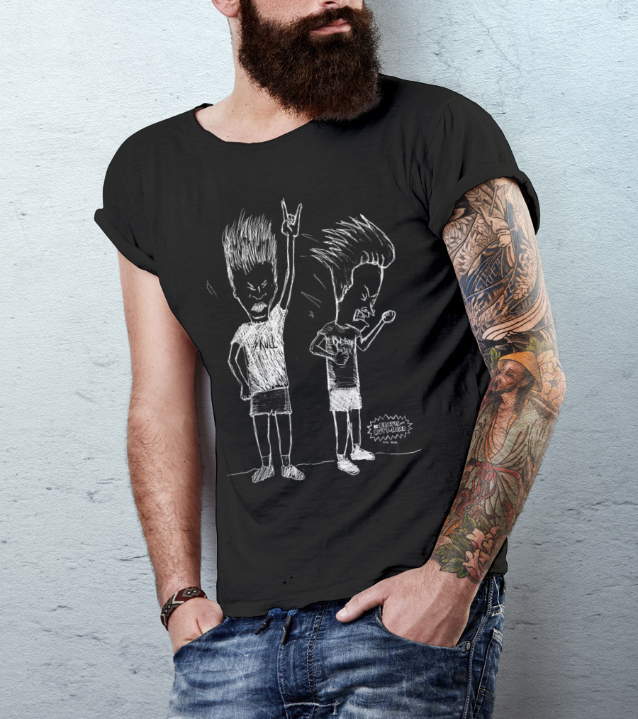 Beavis And Butthead Rock Skull Headbang Sketch T-Shirt
