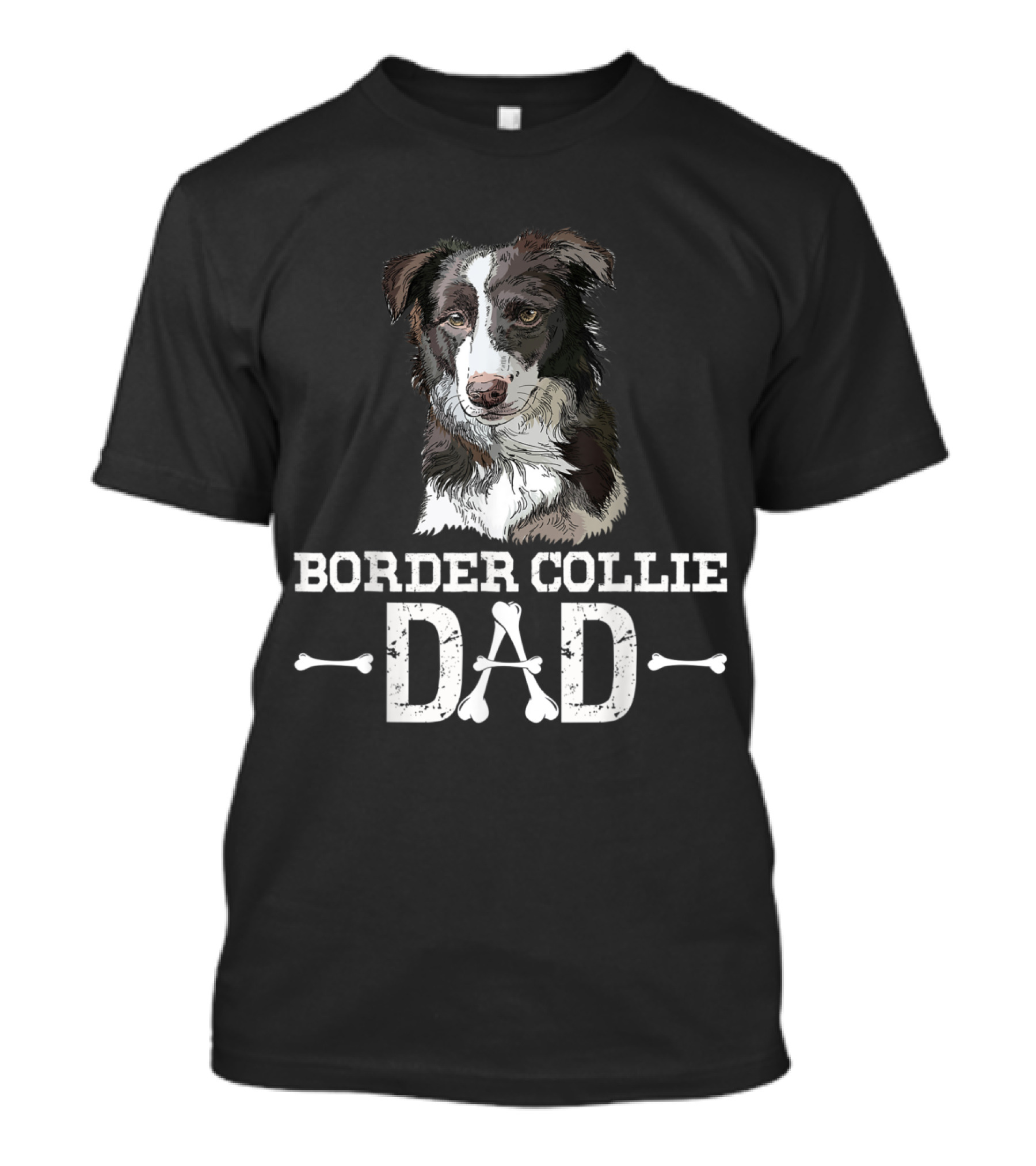 Border Collie Dad With Detailed Dog Illustration And Bone Accents T-Shirt