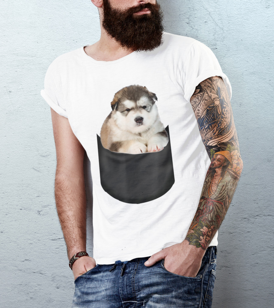Alaskan Funny Dog In Pocket T-Shirt