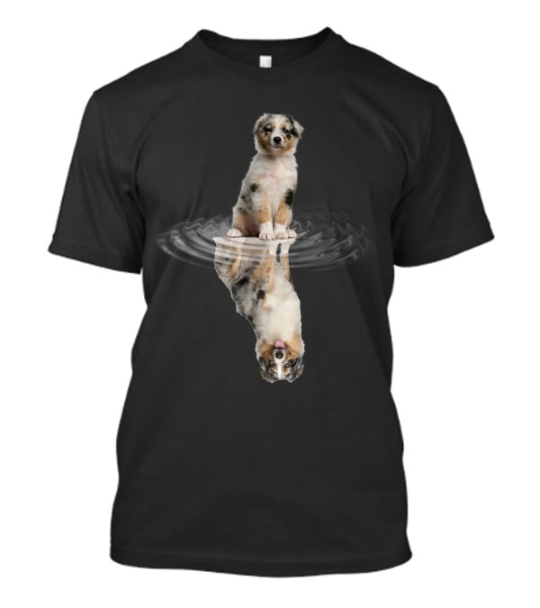 Australian Shepherd Puppy Reflection In Water Ripple T-Shirt