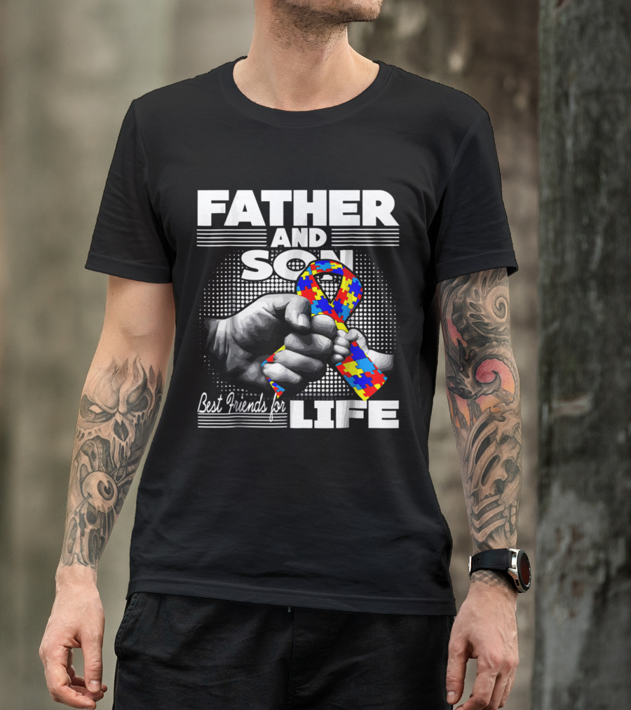 Father And Son Best Friends For Life Autism Awareness Puzzle T-Shirt