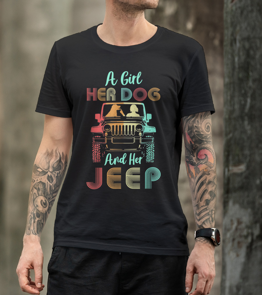 A Girl Her Dog And Her Jeep Vintage Adventure T-Shirt