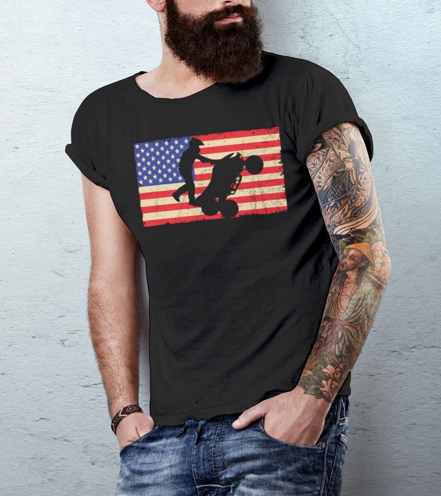American Flag ATV Rider Wheelie Quad Bike Cool T-Shirt