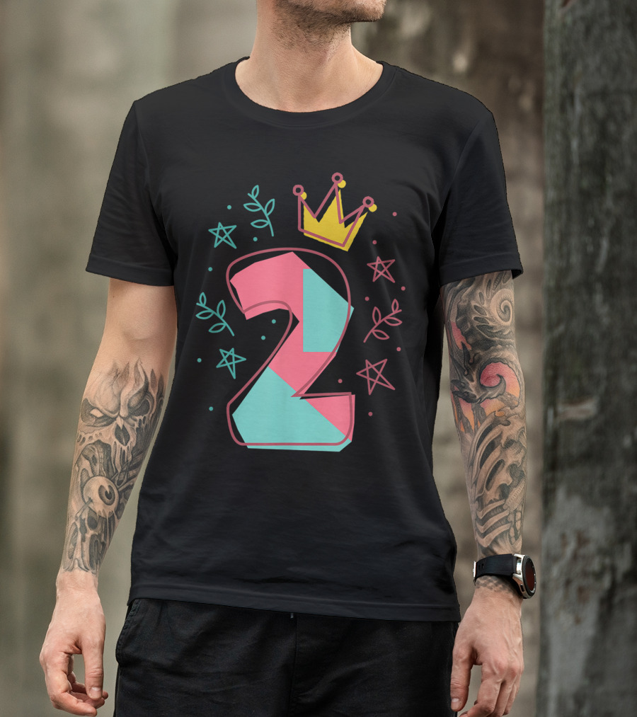 2Nd Birthday Crown Star Leaves 2 Years Old T-Shirt