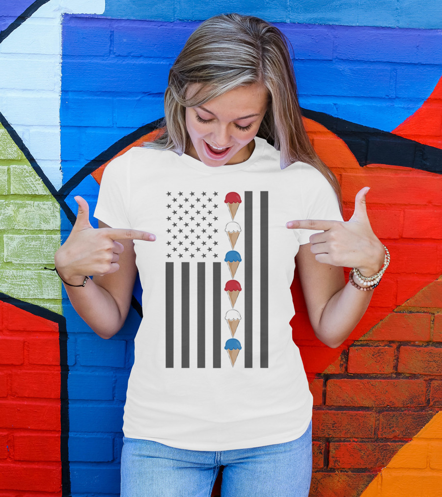 American Flag Ice Cream Cones Red White And Blue Patriotic Summer T-Shirt
