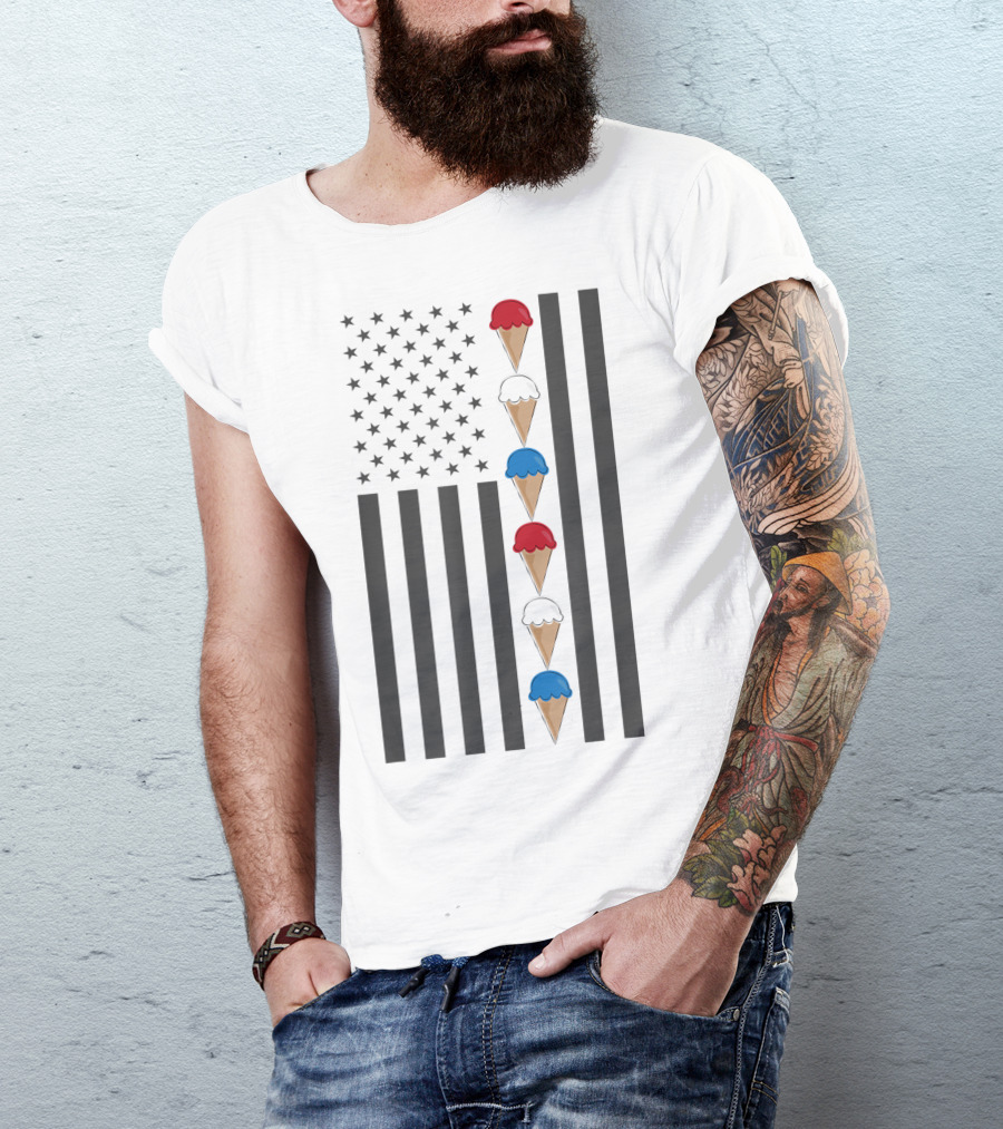 American Flag Ice Cream Cones Red White And Blue Patriotic Summer T-Shirt