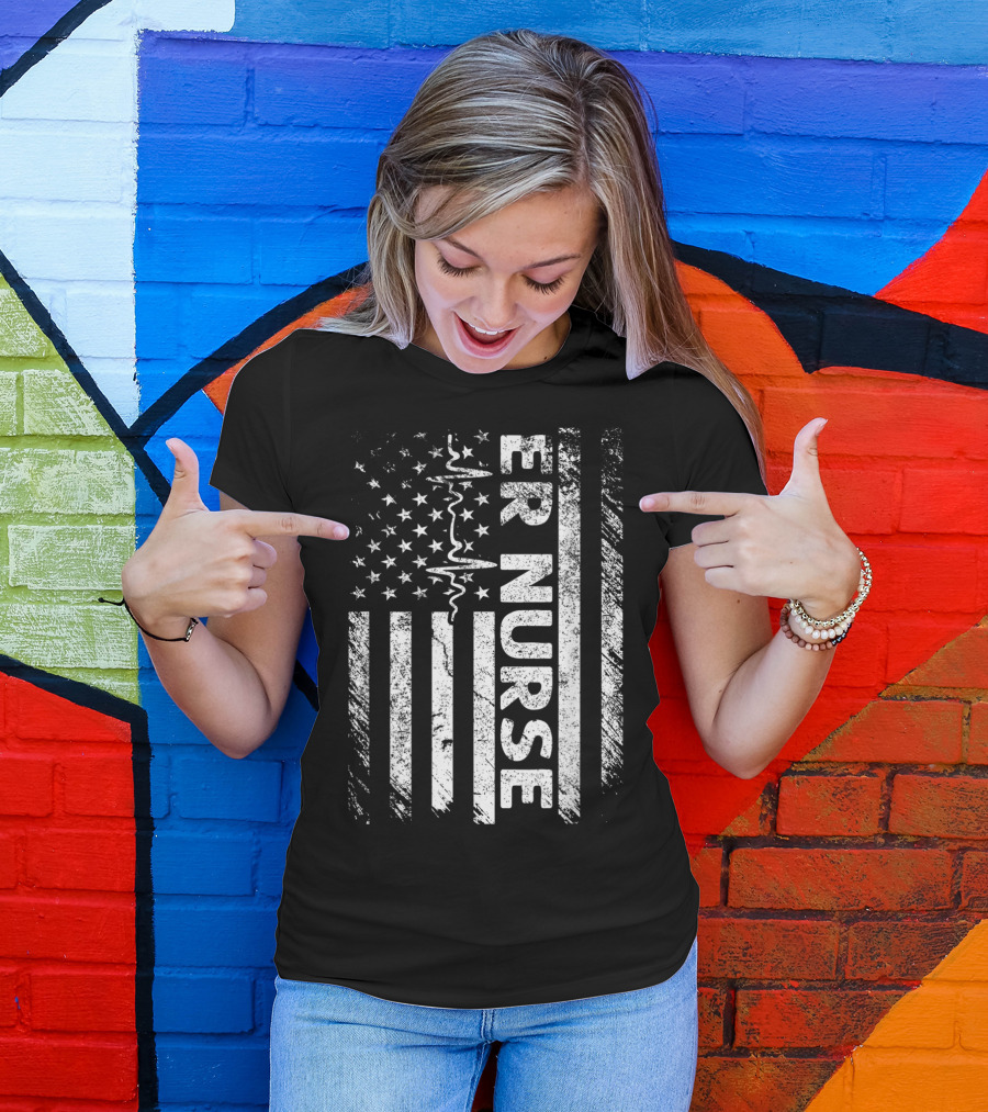 ER Nurse Distressed Flag Emergency T-Shirt