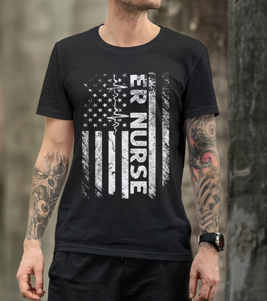 ER Nurse Distressed Flag Emergency T-Shirt