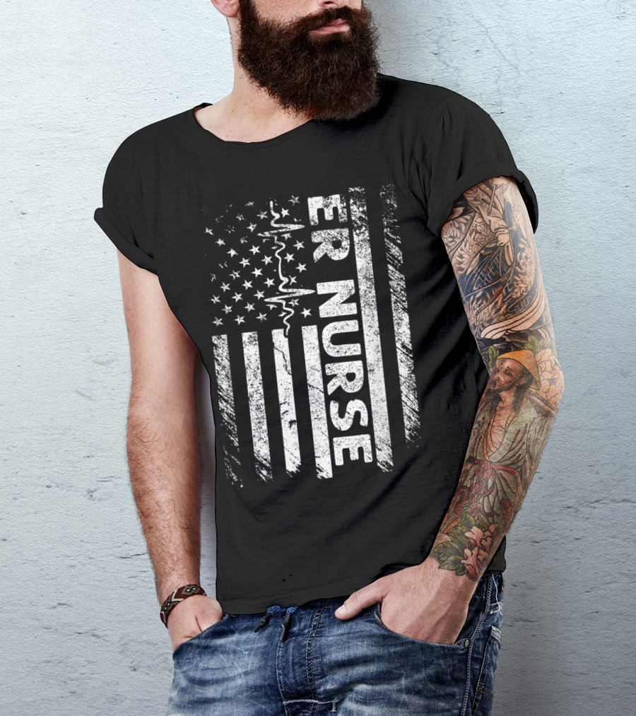 ER Nurse Distressed Flag Emergency T-Shirt