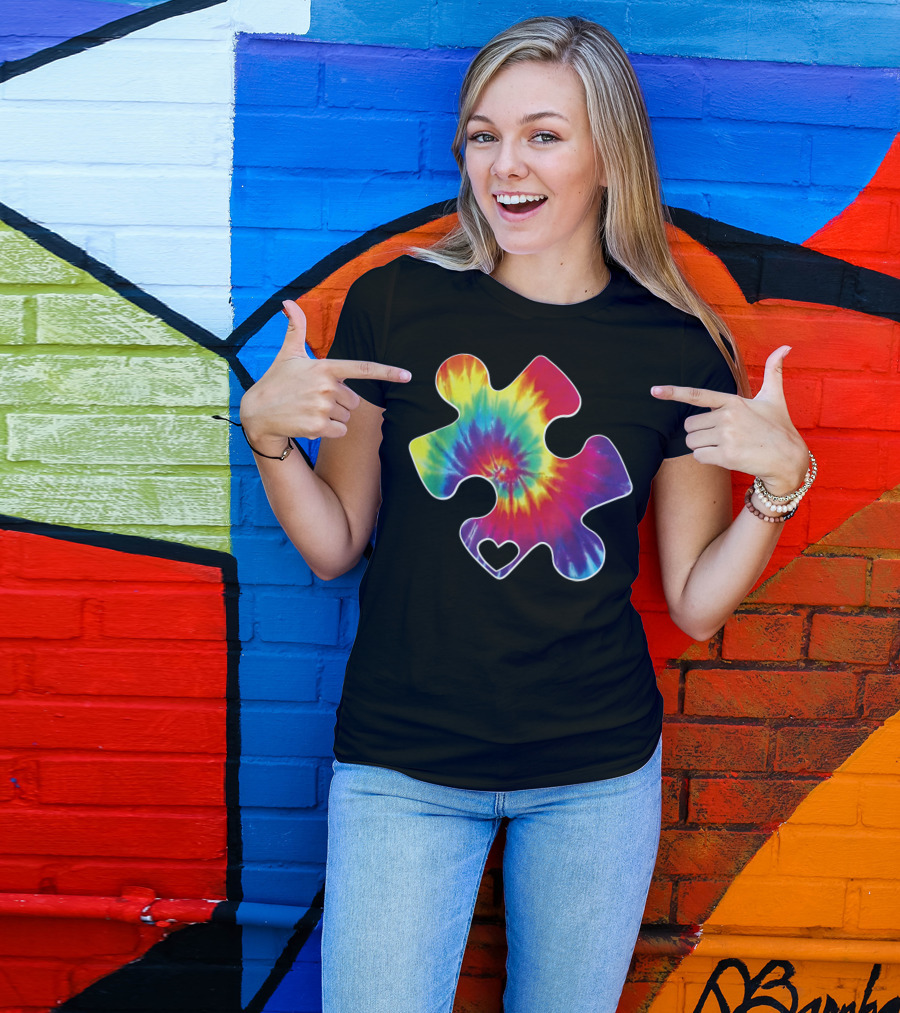 Tie-Dye Puzzle Heart Autism Awareness T-Shirt
