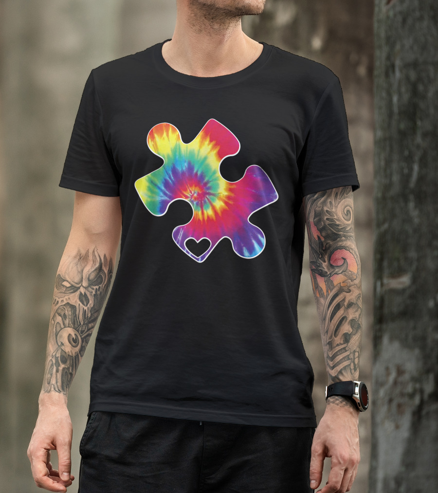 Tie-Dye Puzzle Heart Autism Awareness T-Shirt