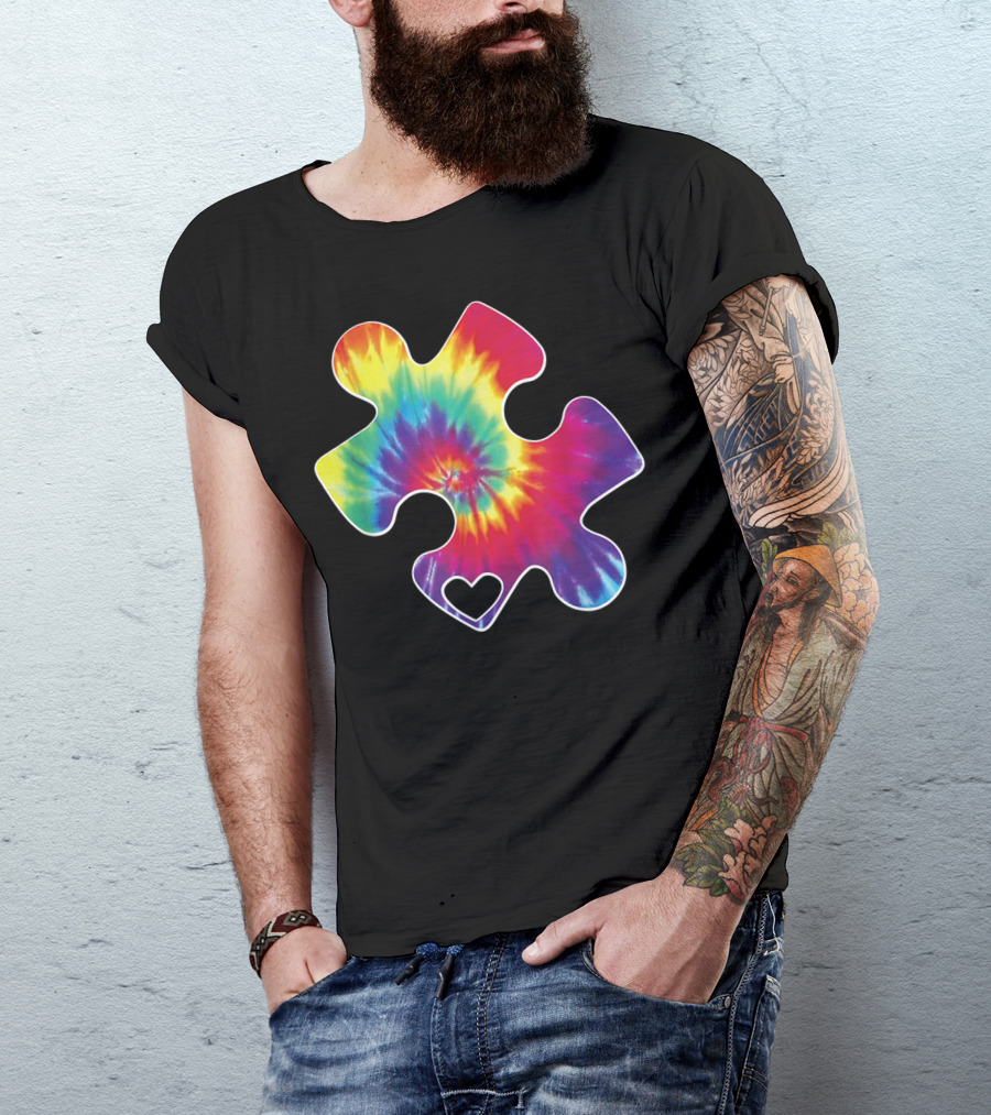 Tie-Dye Puzzle Heart Autism Awareness T-Shirt