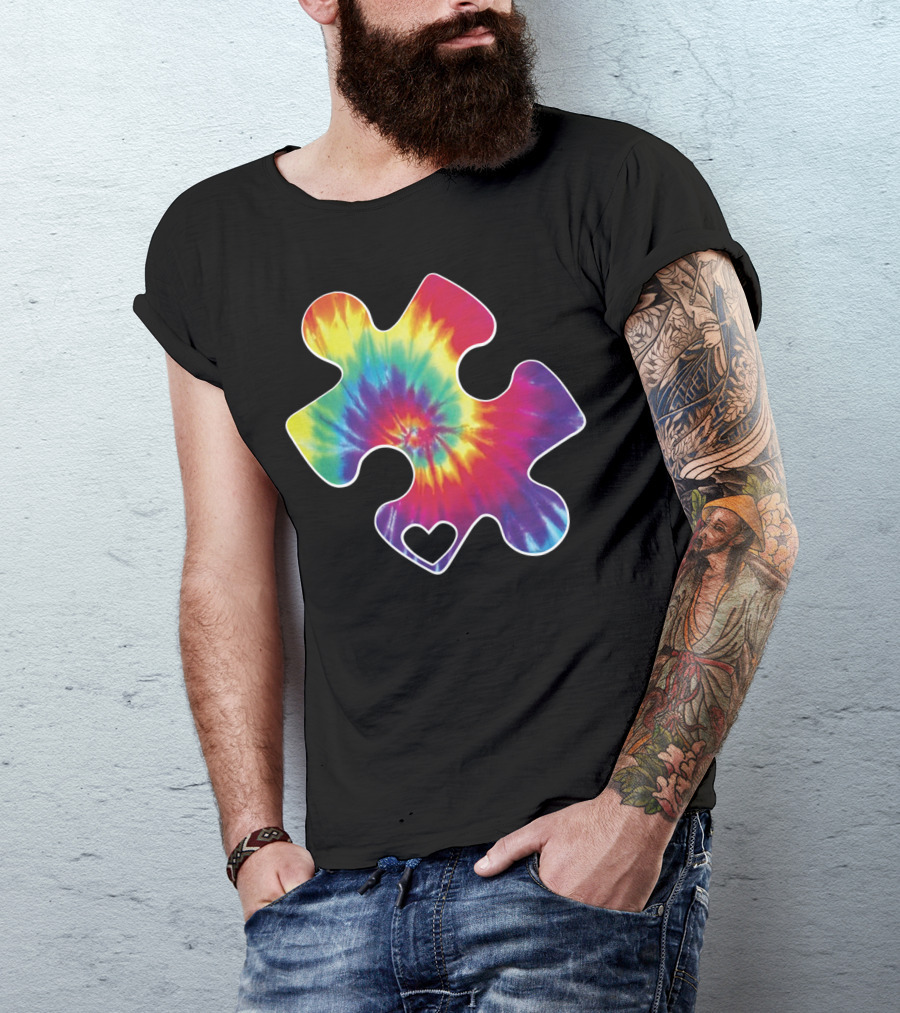 Tie-Dye Puzzle Piece Heart Cool Autism Awareness T-Shirt