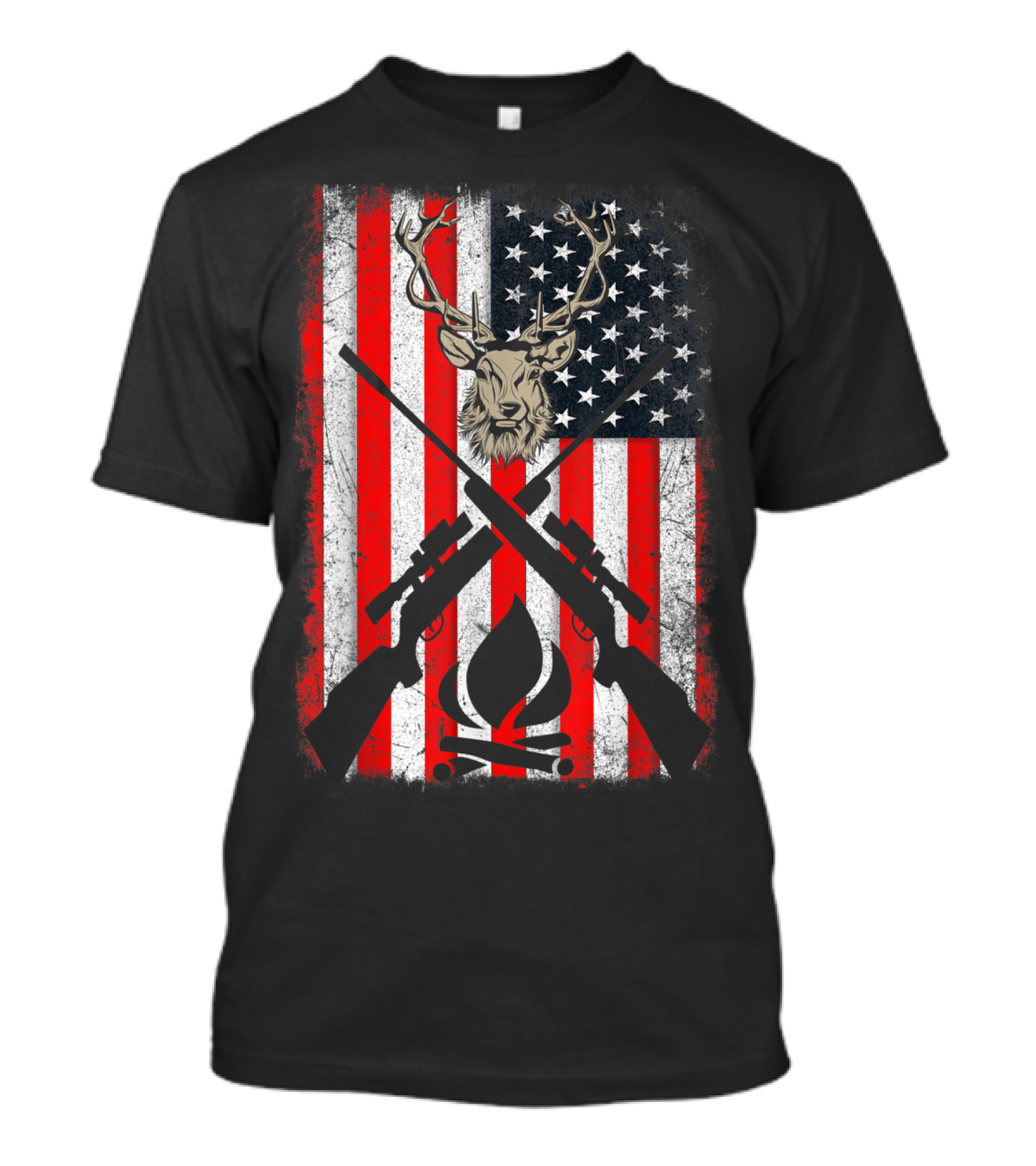 Patriotic Deer Hunting With American Flag And Rifles T-Shirt