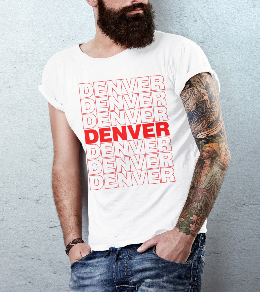 Denver Colorado Thank You Bag Style Repeated Red Lettering T-Shirt