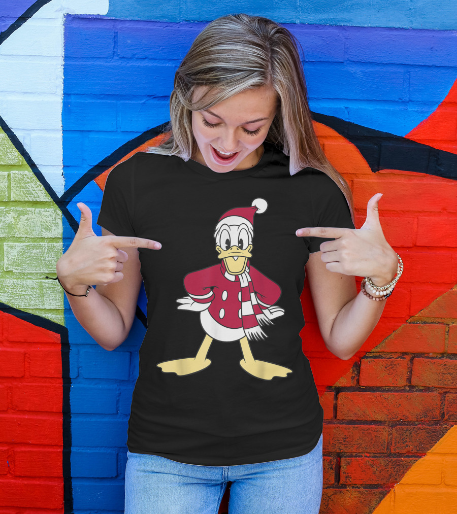 Disney Donald Duck In Festive Red Santa Outfit With Scarf T-Shirt
