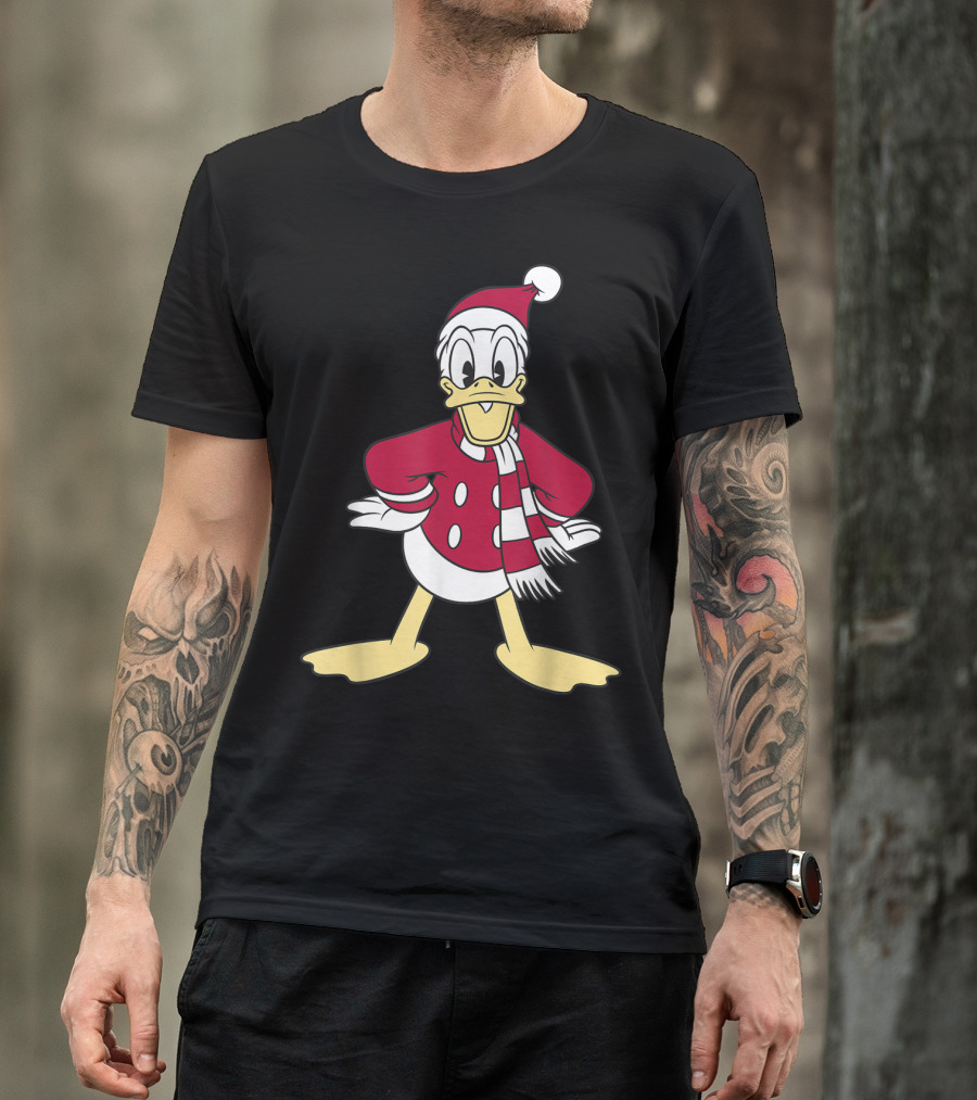 Disney Donald Duck In Festive Red Santa Outfit With Scarf T-Shirt