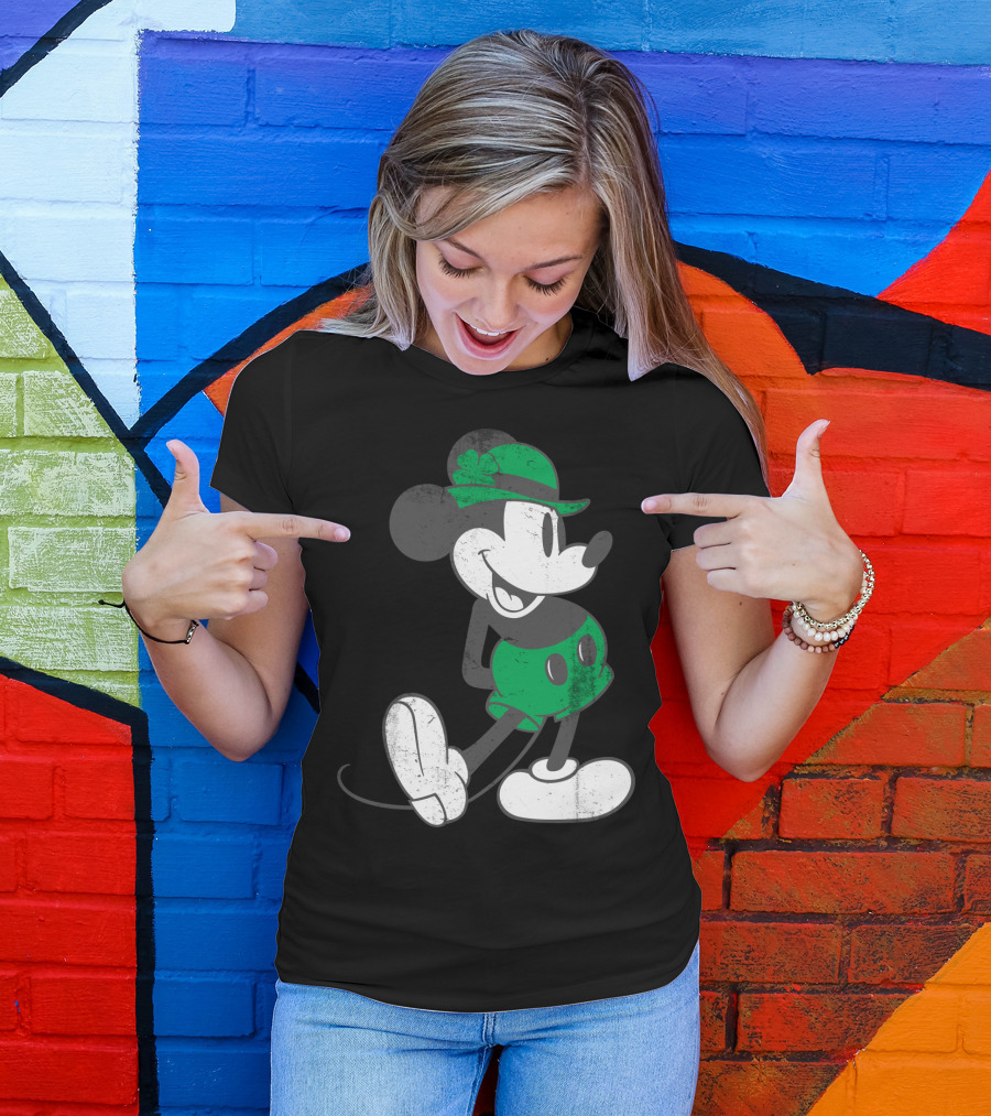 Mickey Mouse Classic Green Clover Hat Disney T-Shirt
