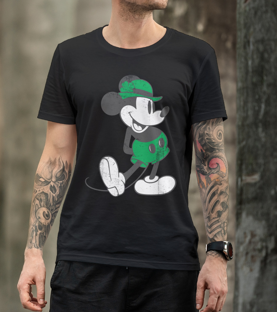 Mickey Mouse Classic Green Clover Hat Disney T-Shirt
