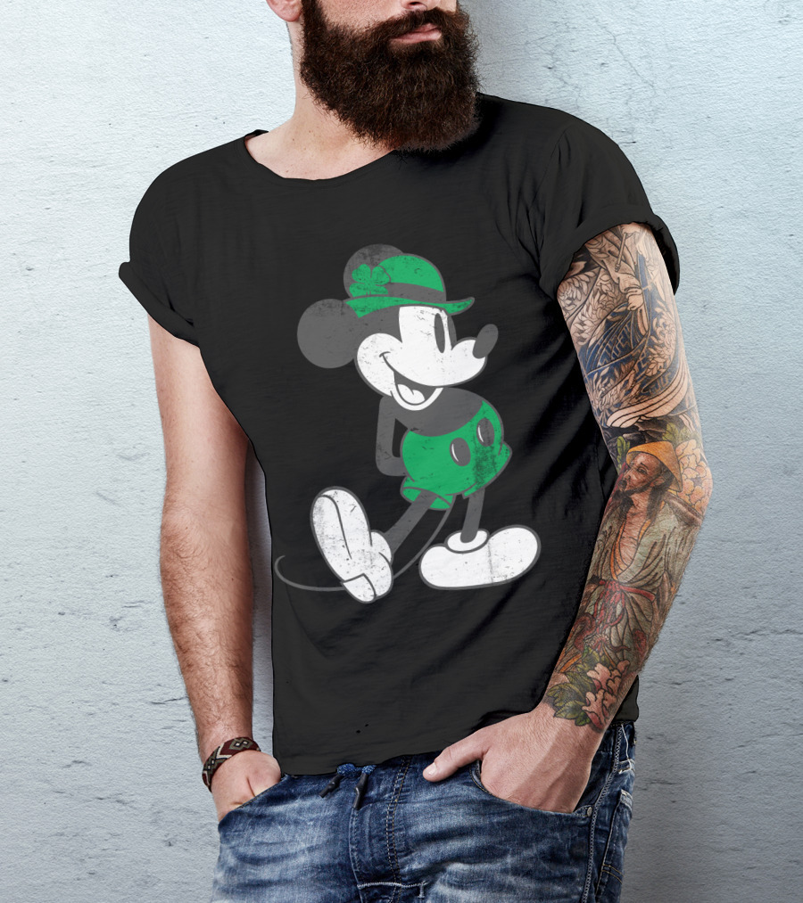 Mickey Mouse Classic Green Clover Hat Disney T-Shirt