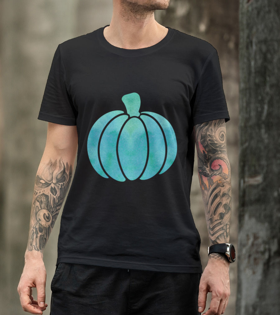 Fall Teal Pumpkin Girl Watercolor T-Shirt