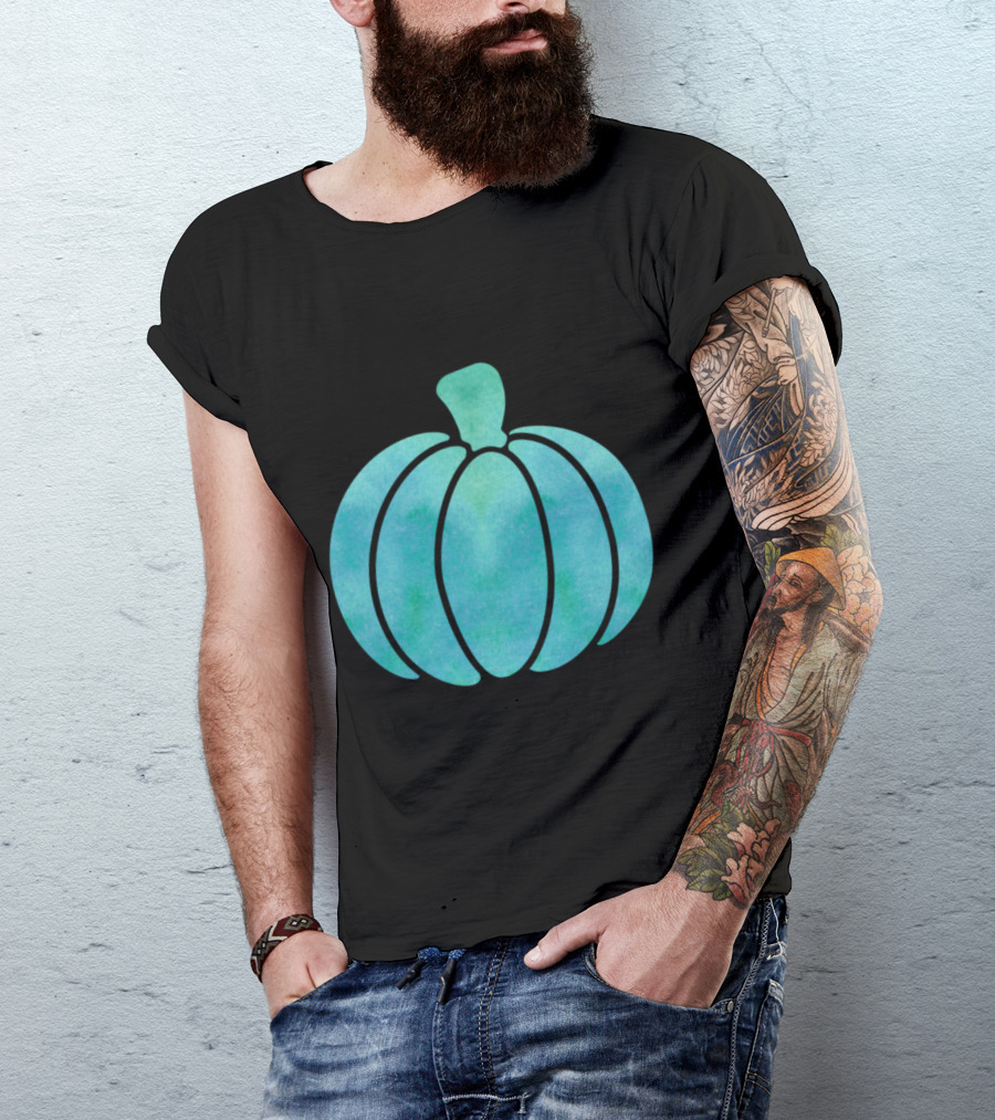 Fall Teal Pumpkin Girl Watercolor T-Shirt