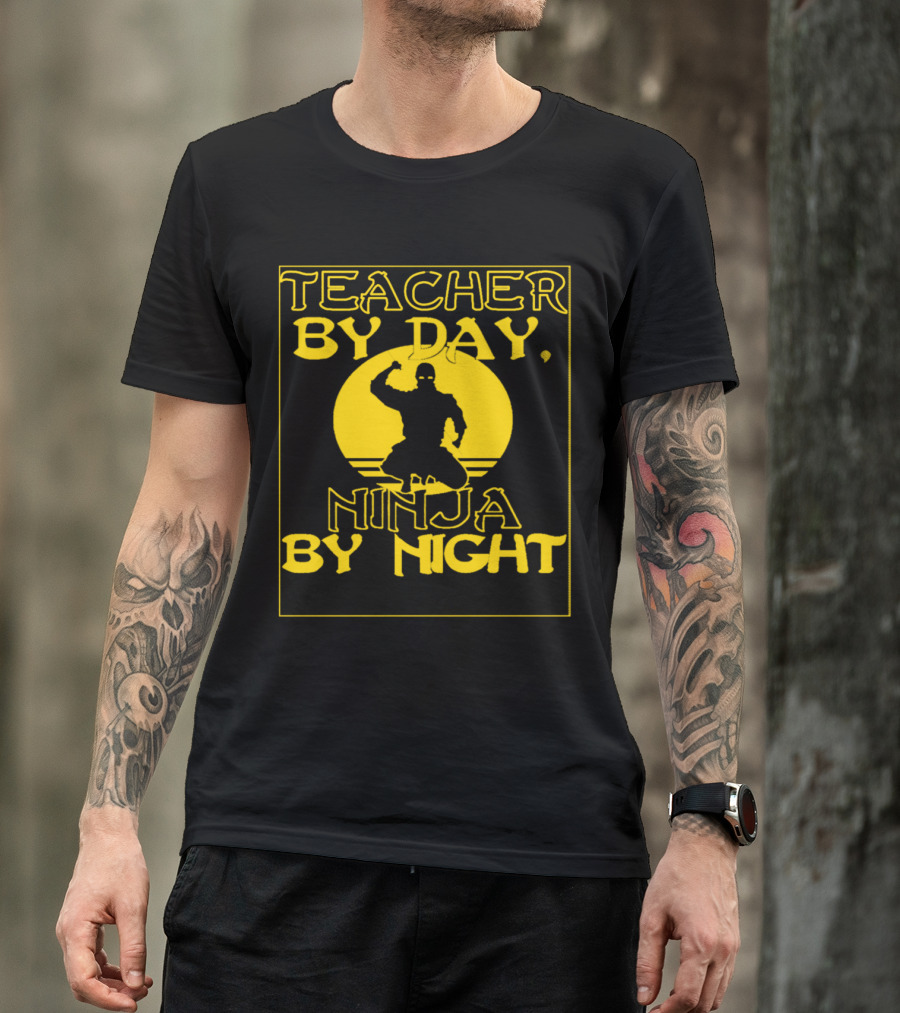 Teacher By Day Ninja By Night Silhouette Against Yellow Circle T-Shirt