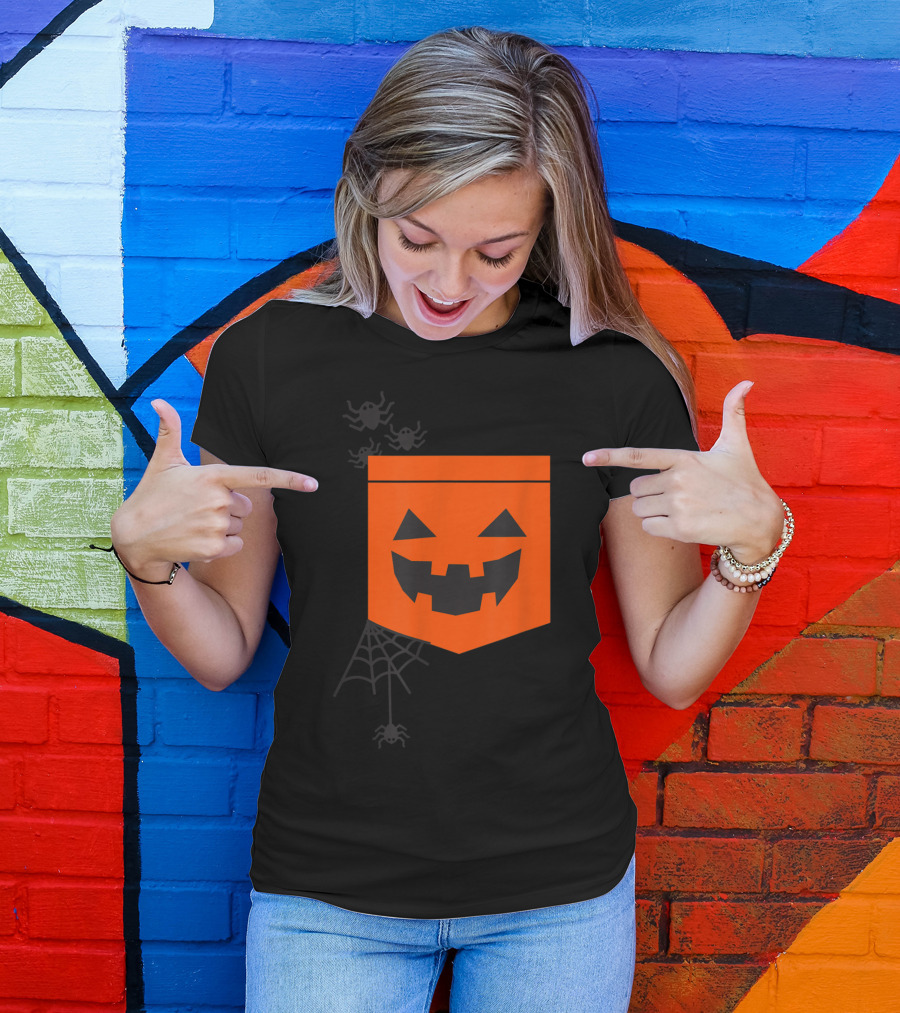 Happy Halloween Pumpkin With Spiderweb And Creepy Faces T-Shirt