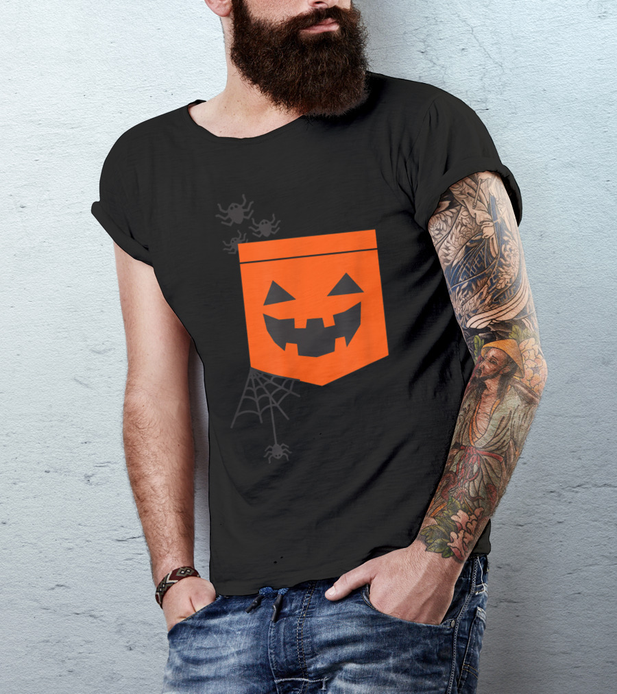 Happy Halloween Pumpkin With Spiderweb And Creepy Faces T-Shirt