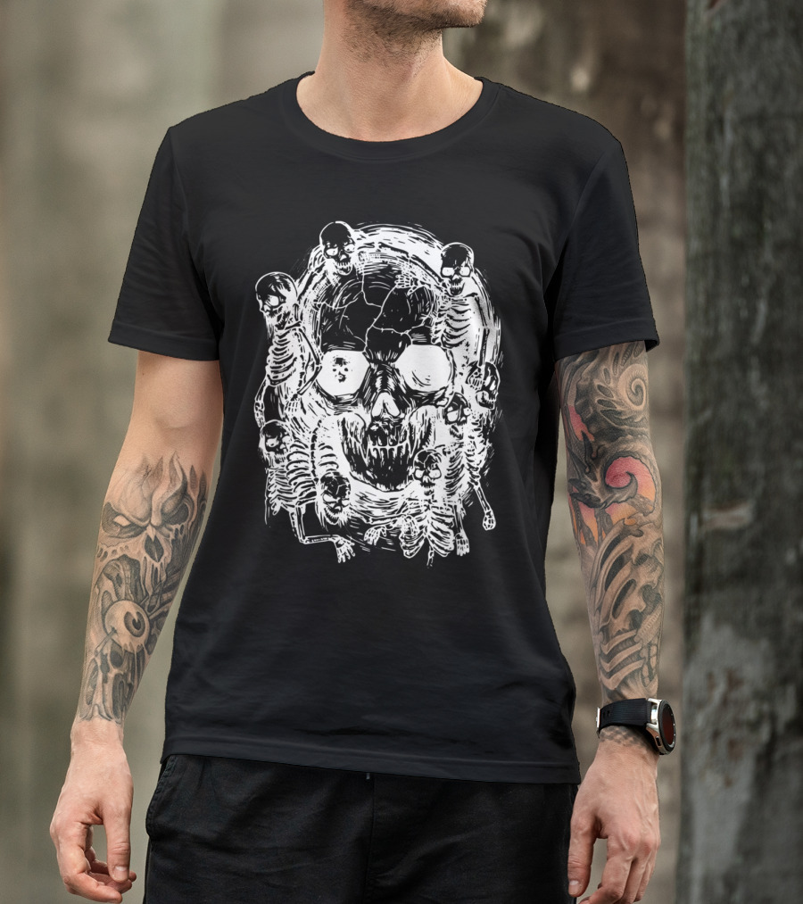 Happy Halloween Skeleton Skull Horror Scary Tattoo T-Shirt