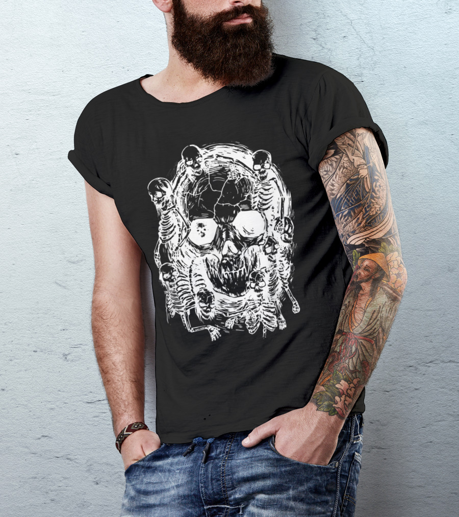 Happy Halloween Skeleton Skull Horror Scary Tattoo T-Shirt